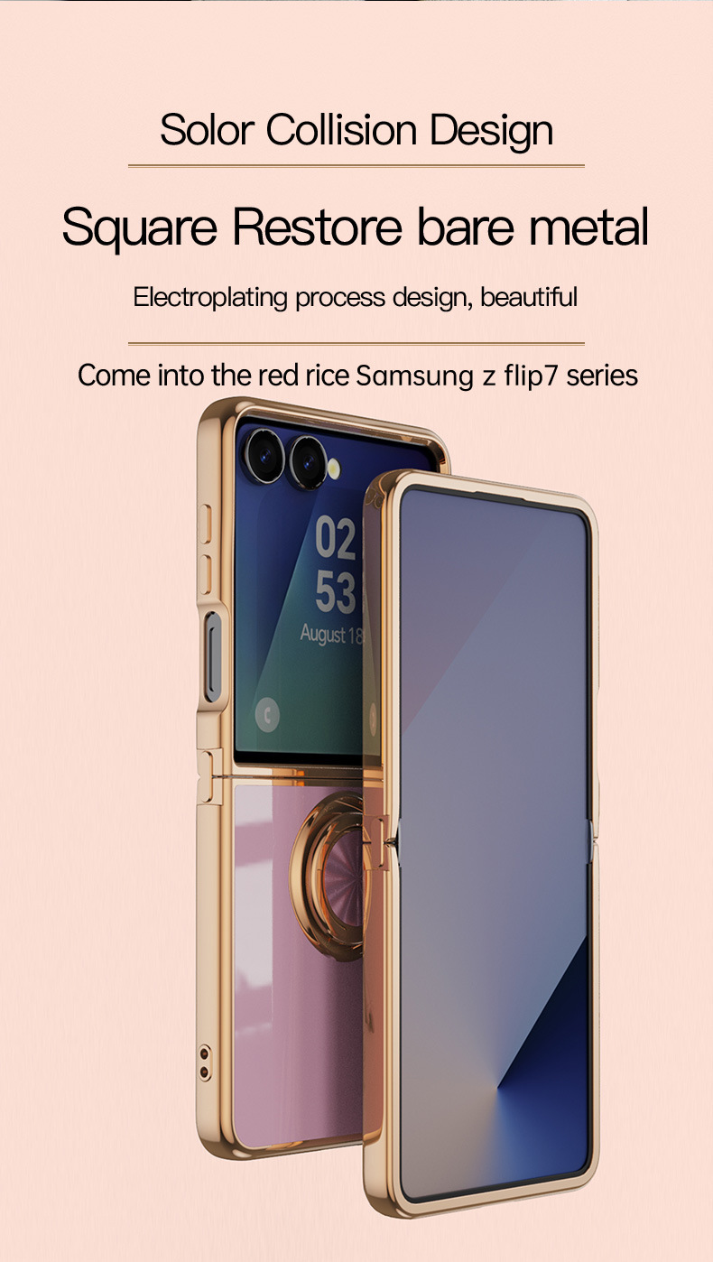 Compatible with Samsung Z Flip 8/7 phone case, 6/5 electroplated, car magnetic ring, stylish 4/3 drop-proof protective case.