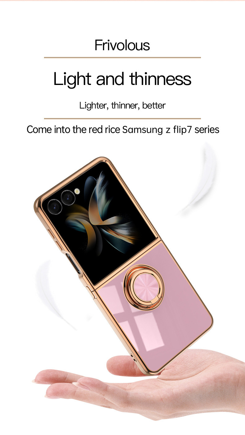 Compatible with Samsung Z Flip 8/7 phone case, 6/5 electroplated, car magnetic ring, stylish 4/3 drop-proof protective case.
