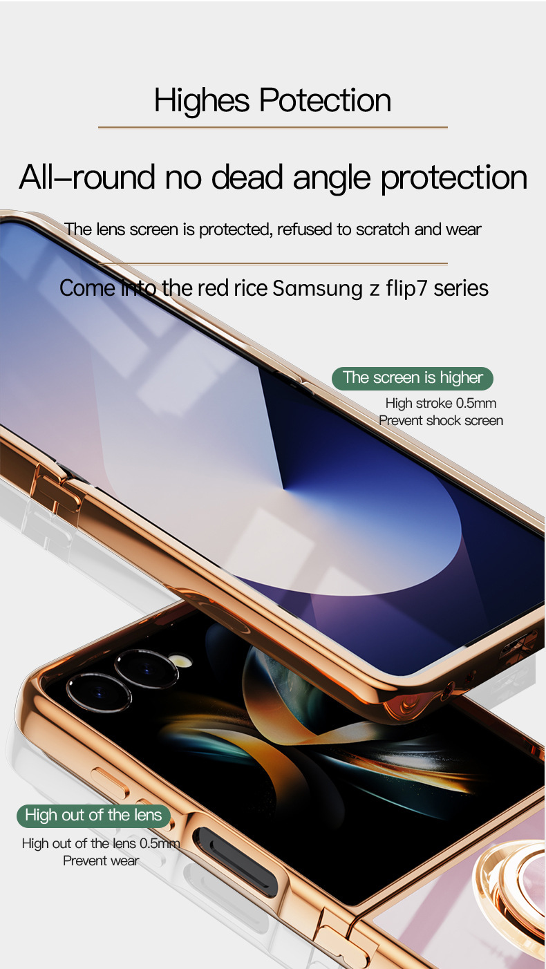 Compatible with Samsung Z Flip 8/7 phone case, 6/5 electroplated, car magnetic ring, stylish 4/3 drop-proof protective case.