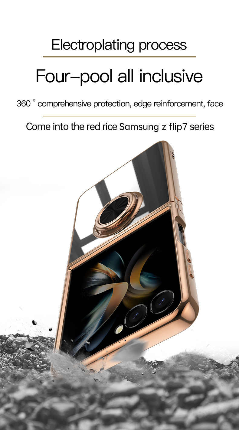 Compatible with Samsung Z Flip 8/7 phone case, 6/5 electroplated, car magnetic ring, stylish 4/3 drop-proof protective case.