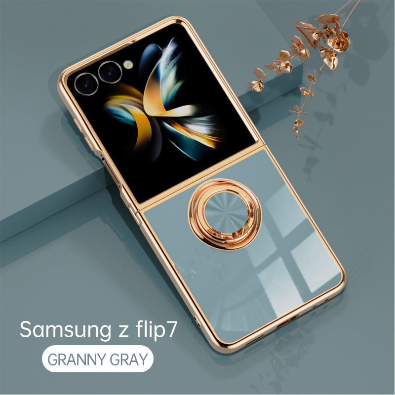 Compatible with Samsung Z Flip 8/7 phone case, 6/5 electroplated, car magnetic ring, stylish 4/3 drop-proof protective case.
