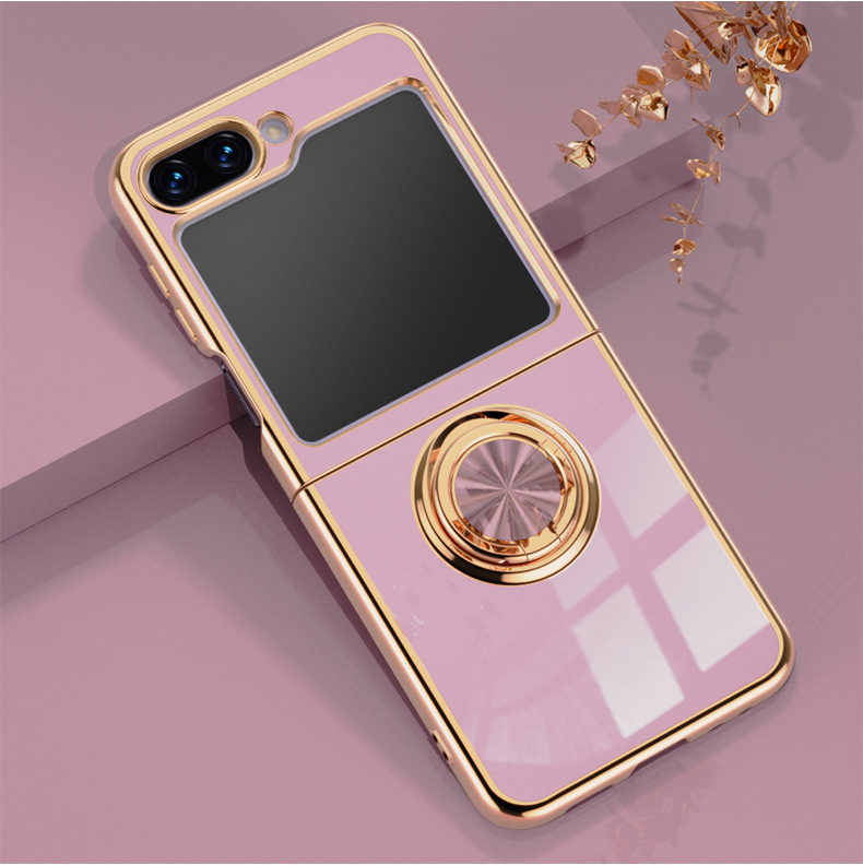 Compatible with Samsung Z Flip 8/7 phone case, 6/5 electroplated, car magnetic ring, stylish 4/3 drop-proof protective case.