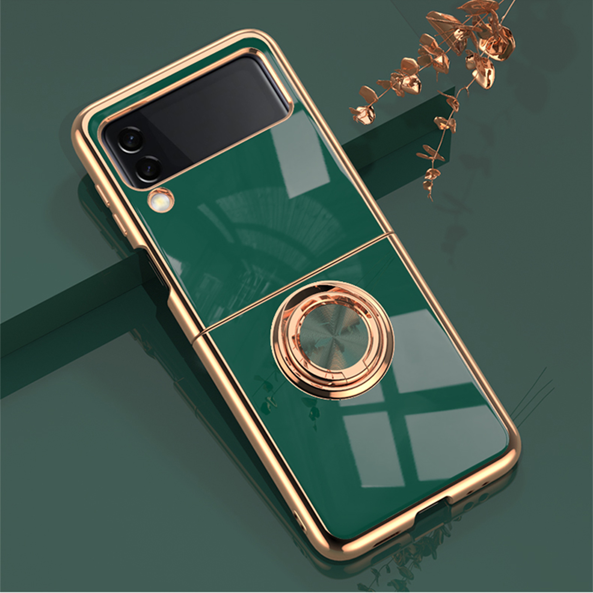 Compatible with Samsung Z Flip 8/7 phone case, 6/5 electroplated, car magnetic ring, stylish 4/3 drop-proof protective case.