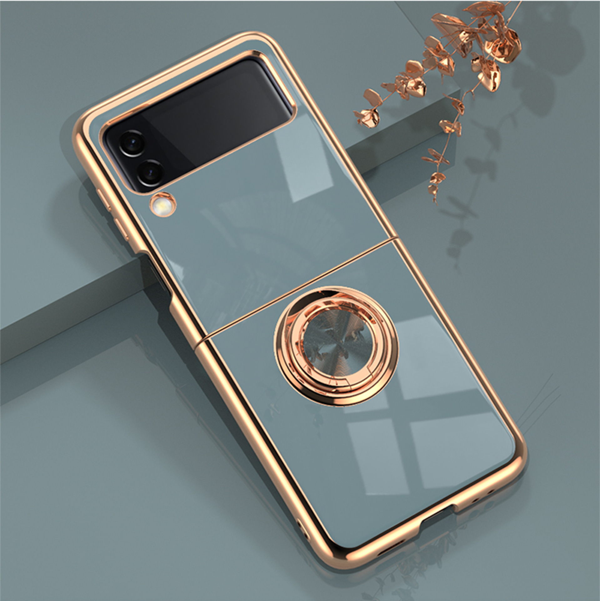 Compatible with Samsung Z Flip 8/7 phone case, 6/5 electroplated, car magnetic ring, stylish 4/3 drop-proof protective case.