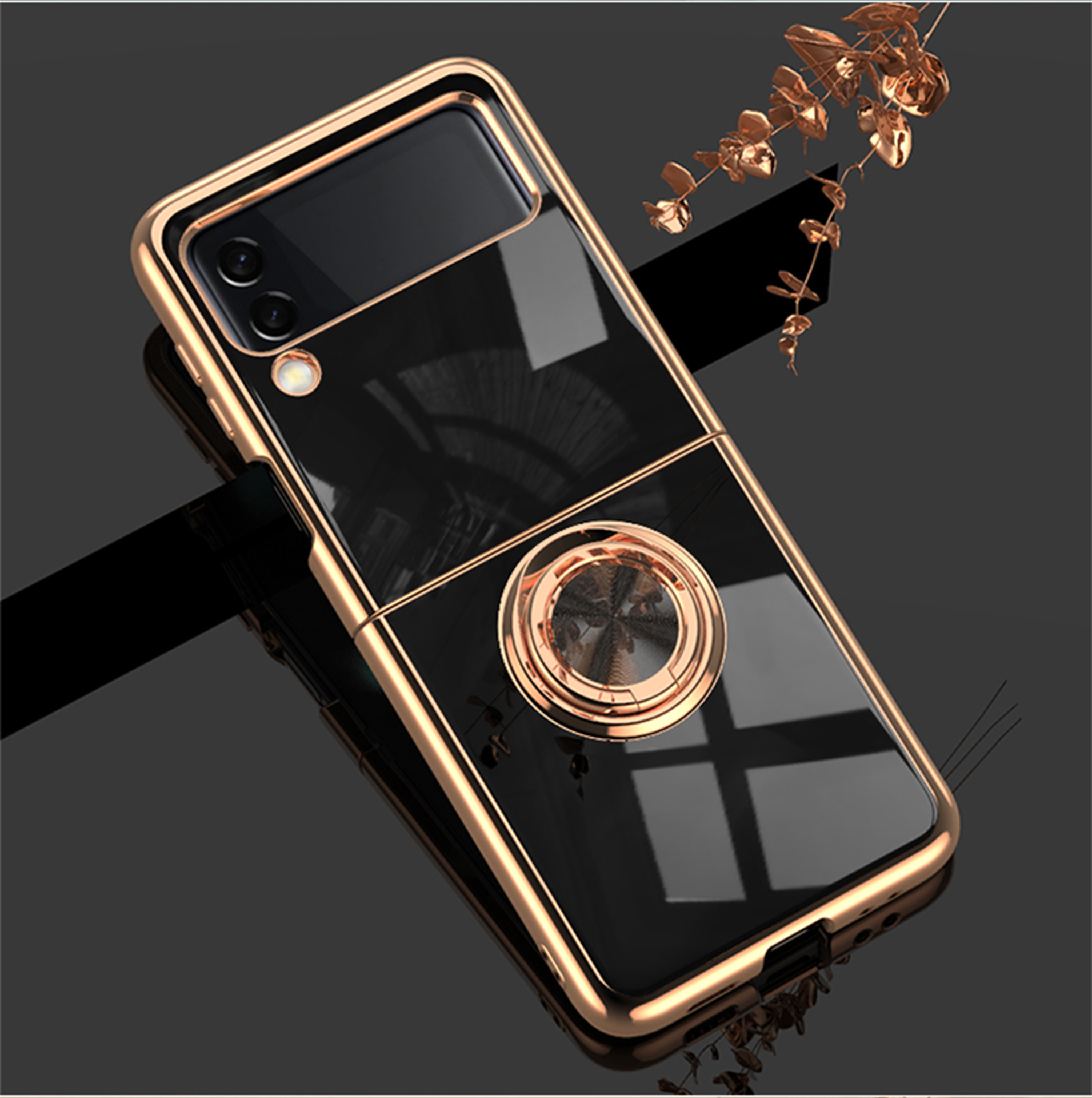 Compatible with Samsung Z Flip 8/7 phone case, 6/5 electroplated, car magnetic ring, stylish 4/3 drop-proof protective case.