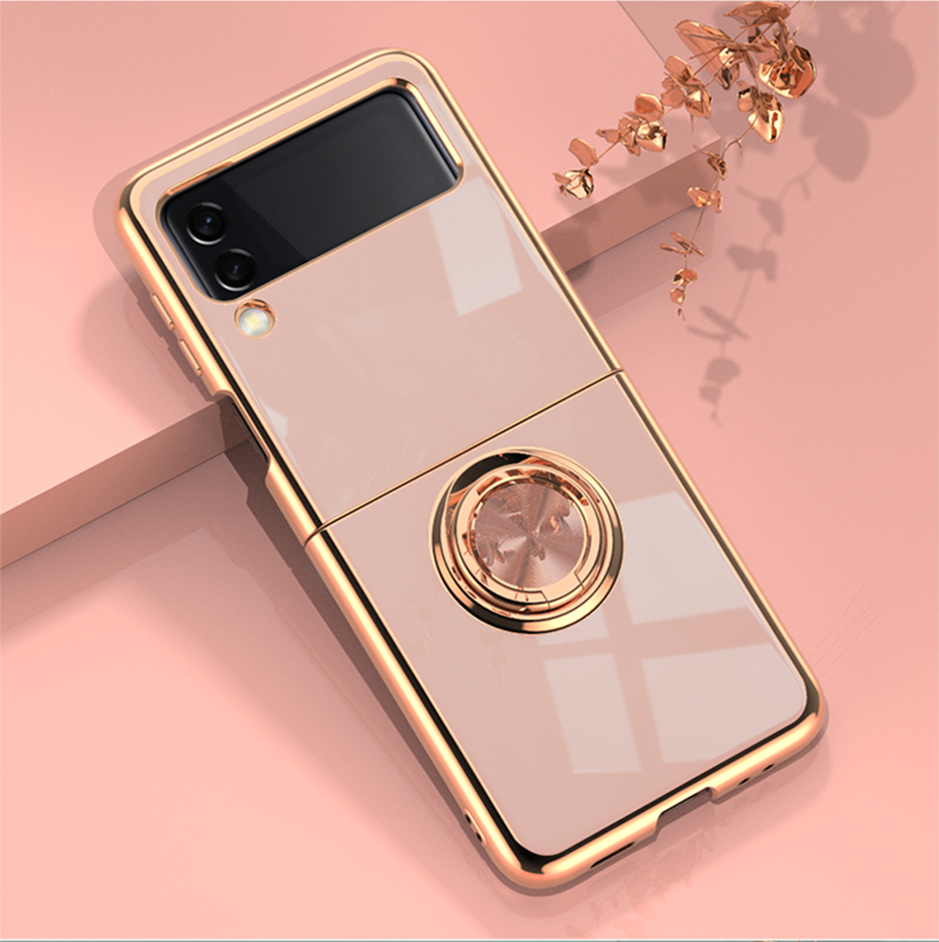 Compatible with Samsung Z Flip 8/7 phone case, 6/5 electroplated, car magnetic ring, stylish 4/3 drop-proof protective case.