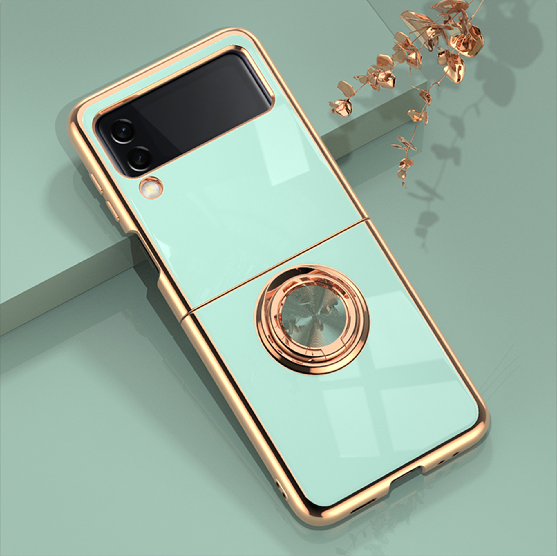 Compatible with Samsung Z Flip 8/7 phone case, 6/5 electroplated, car magnetic ring, stylish 4/3 drop-proof protective case.