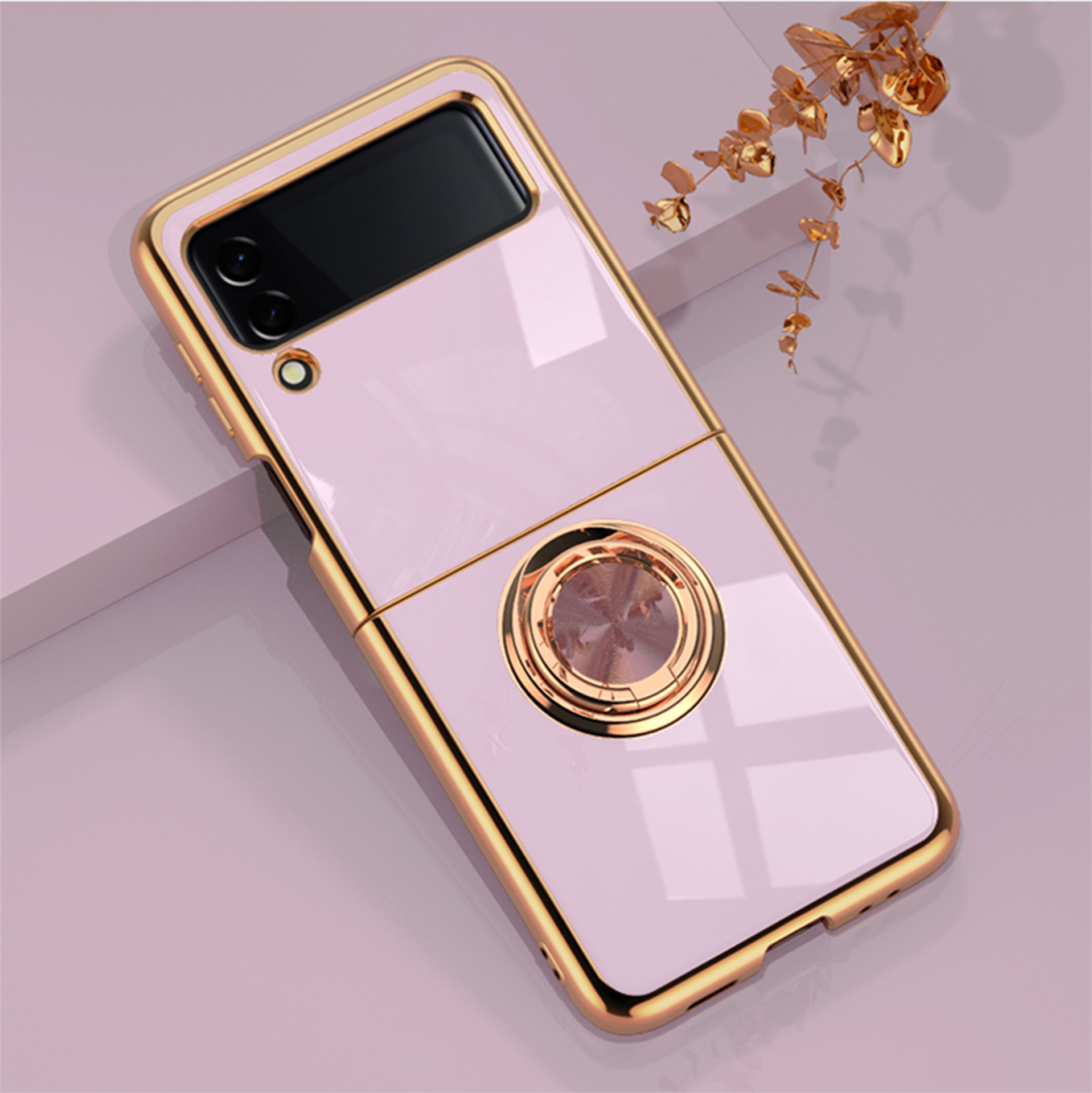 Compatible with Samsung Z Flip 8/7 phone case, 6/5 electroplated, car magnetic ring, stylish 4/3 drop-proof protective case.