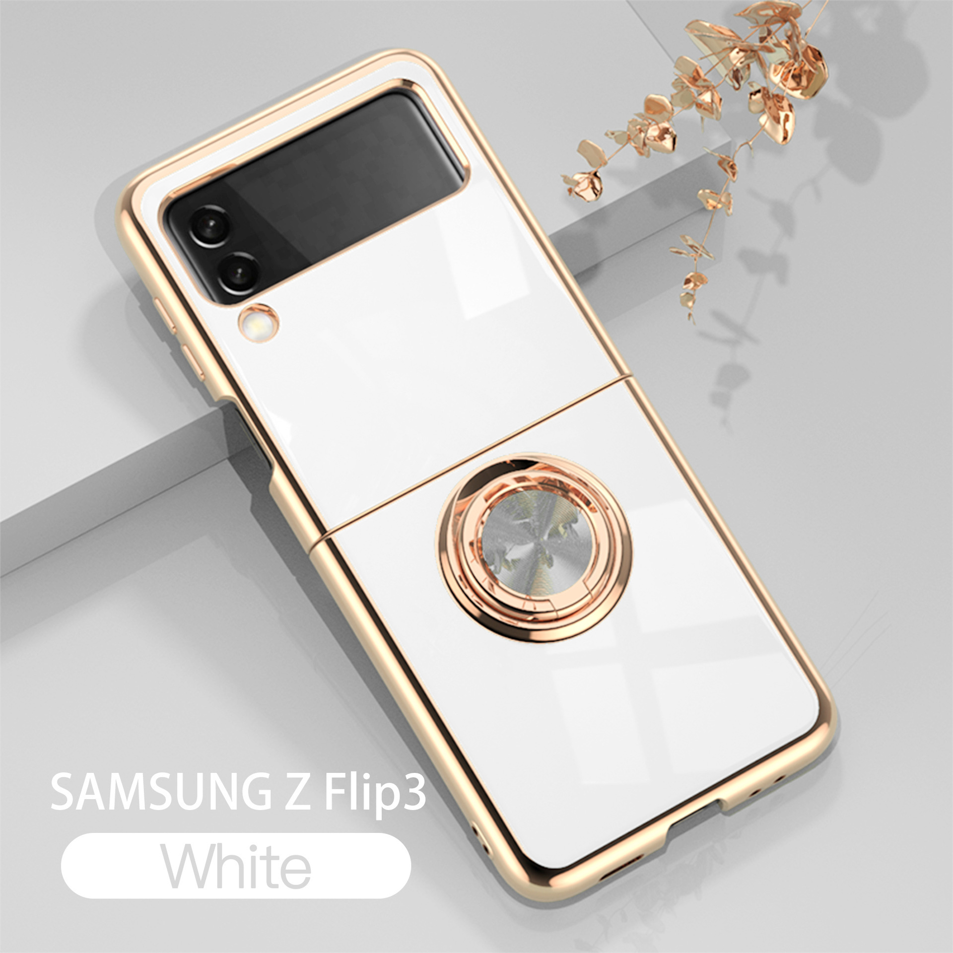 Compatible with Samsung Z Flip 8/7 phone case, 6/5 electroplated, car magnetic ring, stylish 4/3 drop-proof protective case.