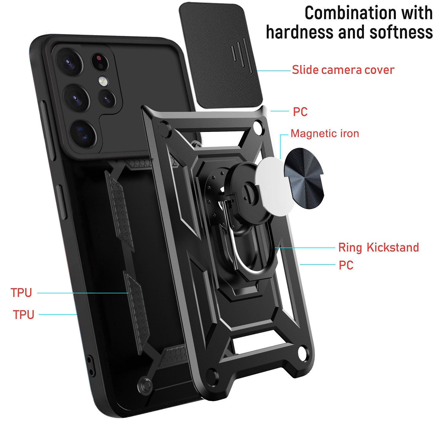 Compatible with Samsung S26/25 Ultra phone case A57 with sliding window, S24 magnetic ring holder, A37 protective case