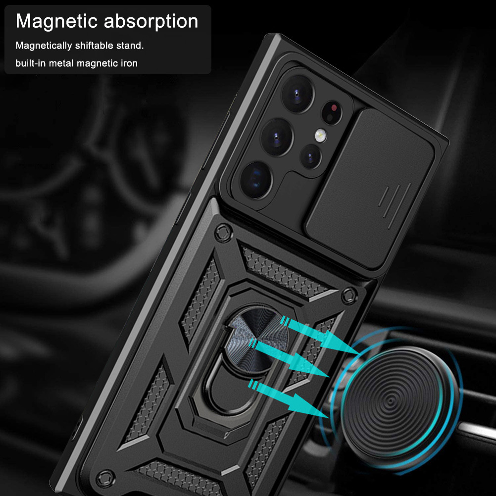 Compatible with Samsung S26/25 Ultra phone case A57 with sliding window, S24 magnetic ring holder, A37 protective case