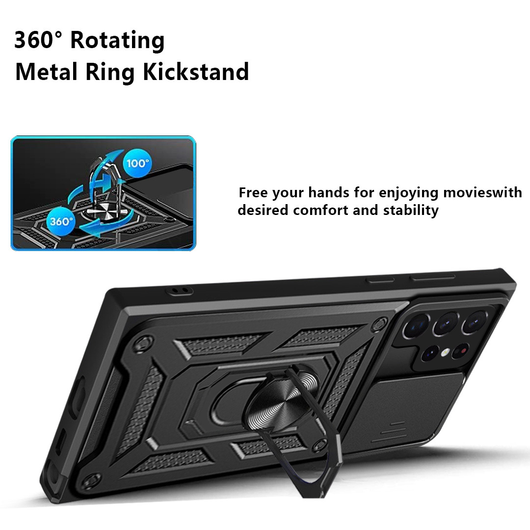 Compatible with Samsung S26/25 Ultra phone case A57 with sliding window, S24 magnetic ring holder, A37 protective case