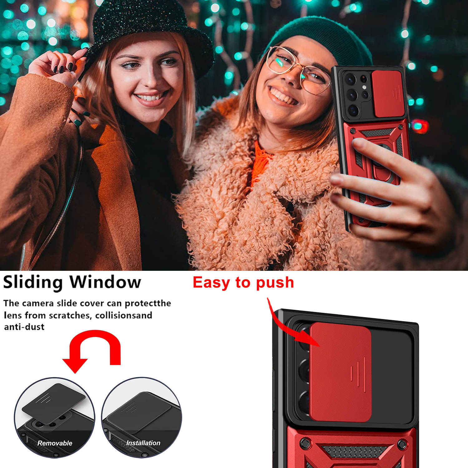 Compatible with Samsung S26/25 Ultra phone case A57 with sliding window, S24 magnetic ring holder, A37 protective case