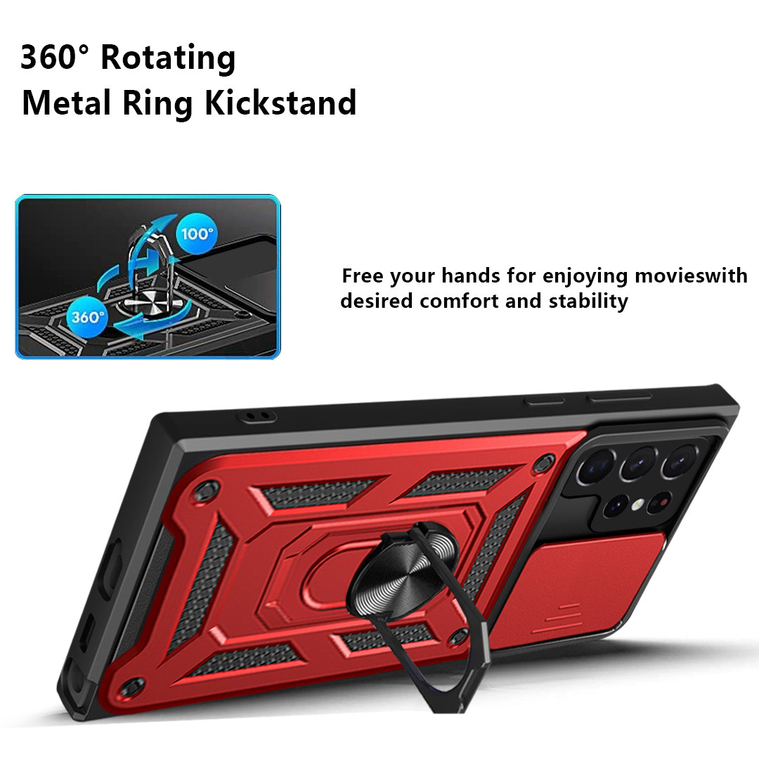 Compatible with Samsung S26/25 Ultra phone case A57 with sliding window, S24 magnetic ring holder, A37 protective case