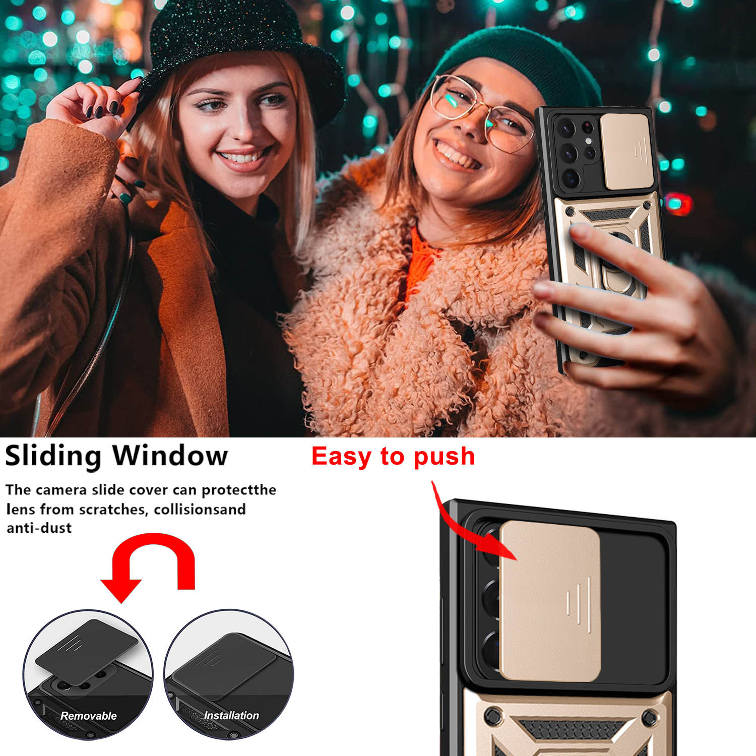 Compatible with Samsung S26/25 Ultra phone case A57 with sliding window, S24 magnetic ring holder, A37 protective case