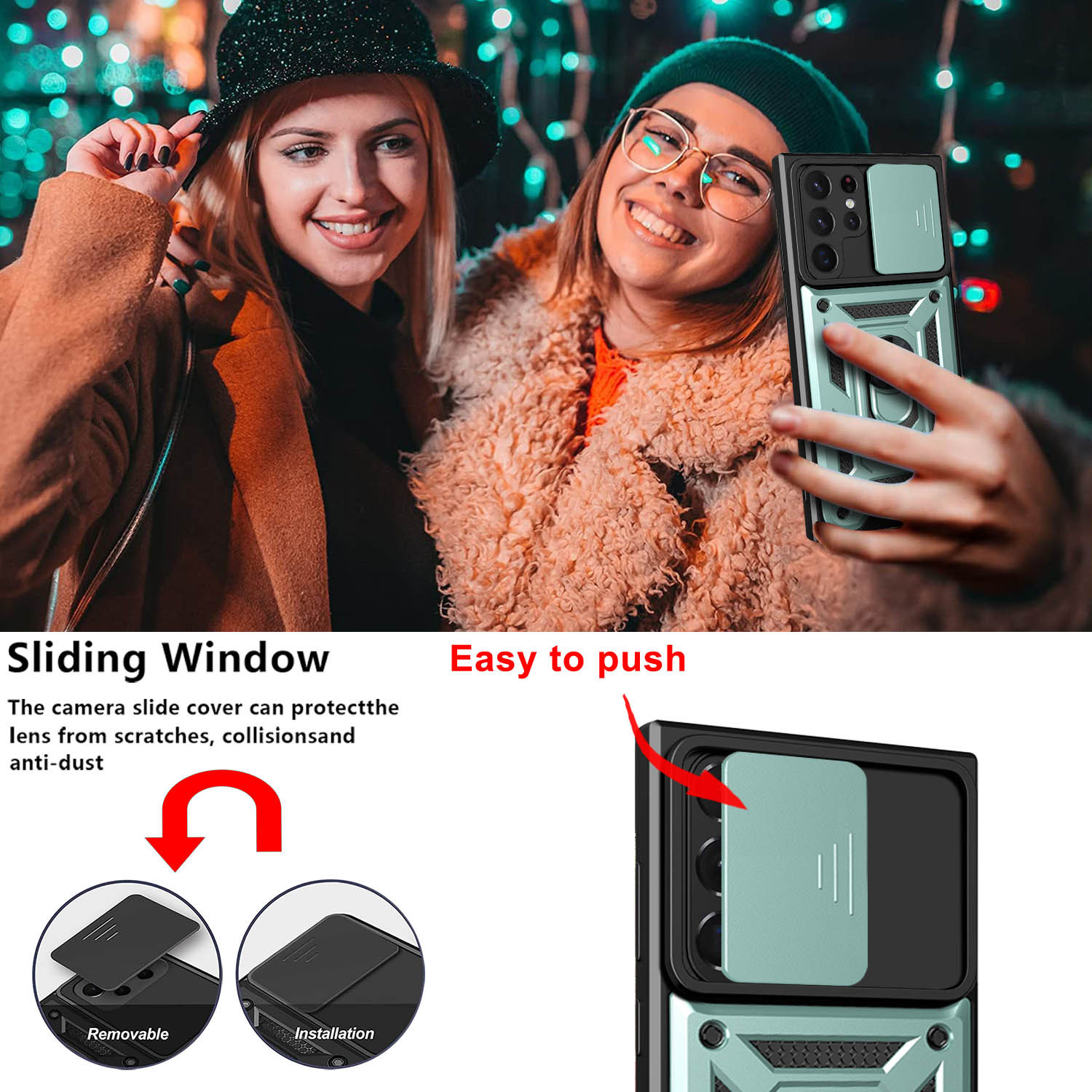 Compatible with Samsung S26/25 Ultra phone case A57 with sliding window, S24 magnetic ring holder, A37 protective case