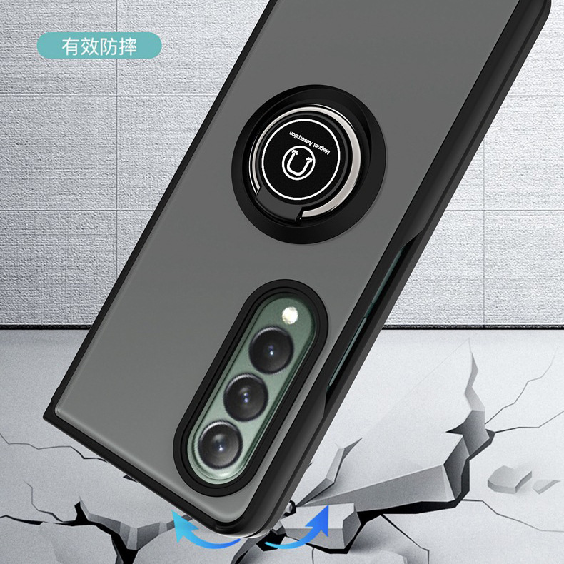 Compatible with Samsung Z Fold7/6/5 phone case, 4/3 ring holder, frosted semi-transparent folding screen, drop-proof protective case