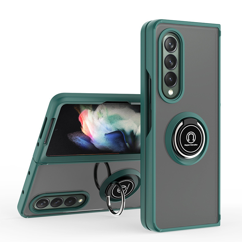 Compatible with Samsung Z Fold7/6/5 phone case, 4/3 ring holder, frosted semi-transparent folding screen, drop-proof protective case
