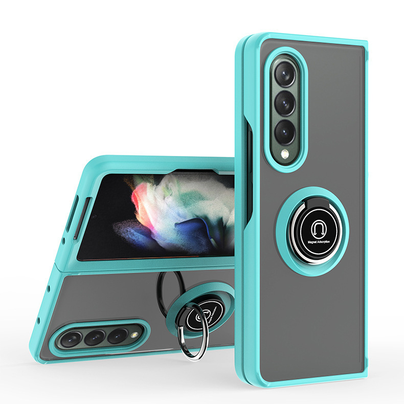 Compatible with Samsung Z Fold7/6/5 phone case, 4/3 ring holder, frosted semi-transparent folding screen, drop-proof protective case