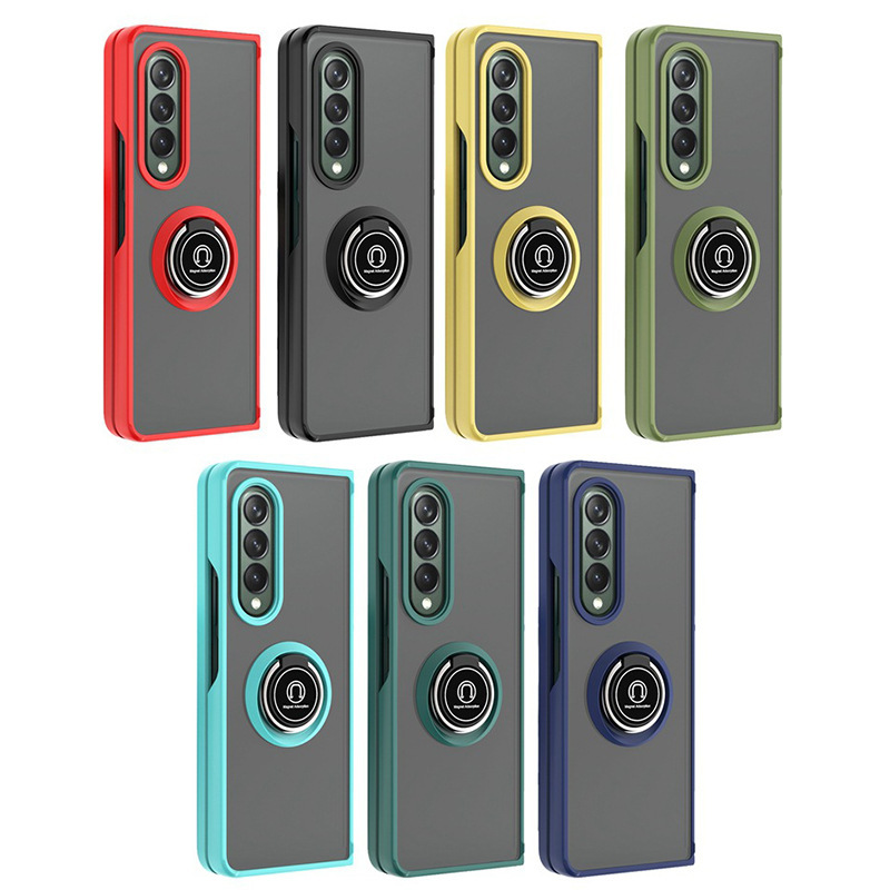 Compatible with Samsung Z Fold7/6/5 phone case, 4/3 ring holder, frosted semi-transparent folding screen, drop-proof protective case