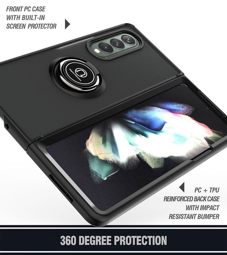 Compatible with Samsung Z Fold7/6/5 phone case, 4/3 ring holder, frosted semi-transparent folding screen, drop-proof protective case