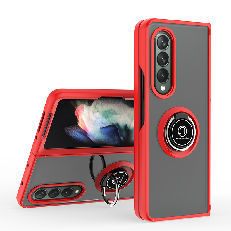 Compatible with Samsung Z Fold7/6/5 phone case, 4/3 ring holder, frosted semi-transparent folding screen, drop-proof protective case