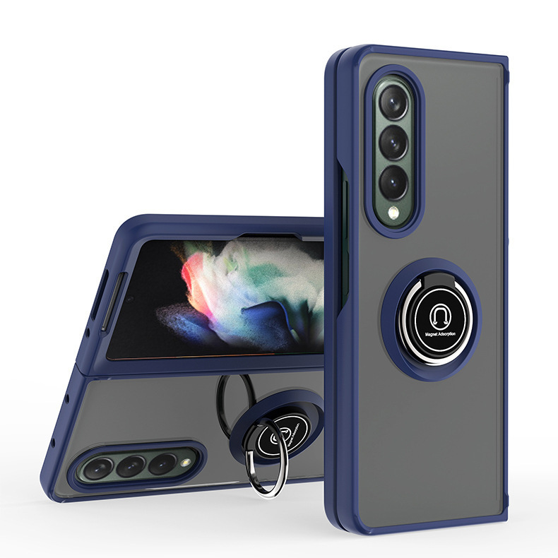 Compatible with Samsung Z Fold7/6/5 phone case, 4/3 ring holder, frosted semi-transparent folding screen, drop-proof protective case
