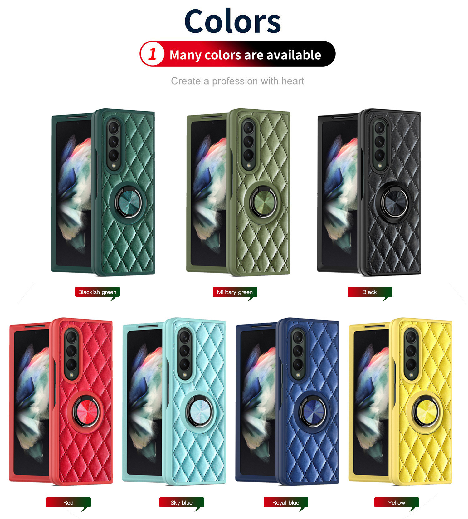 Compatible with Samsung Z Fold7/6/5 phone case, 4/3 ring holder, frosted semi-transparent folding screen, drop-proof protective case