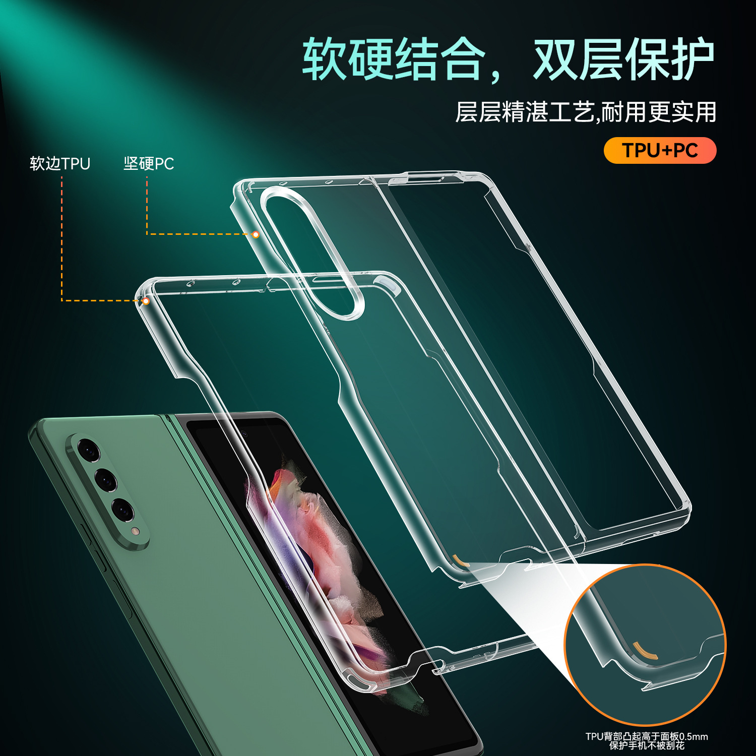 Compatible with Samsung Z Fold8/7 phone case, transparent 6/5/4 frosted, airbag 3/2 drop-proof folding protective case W25