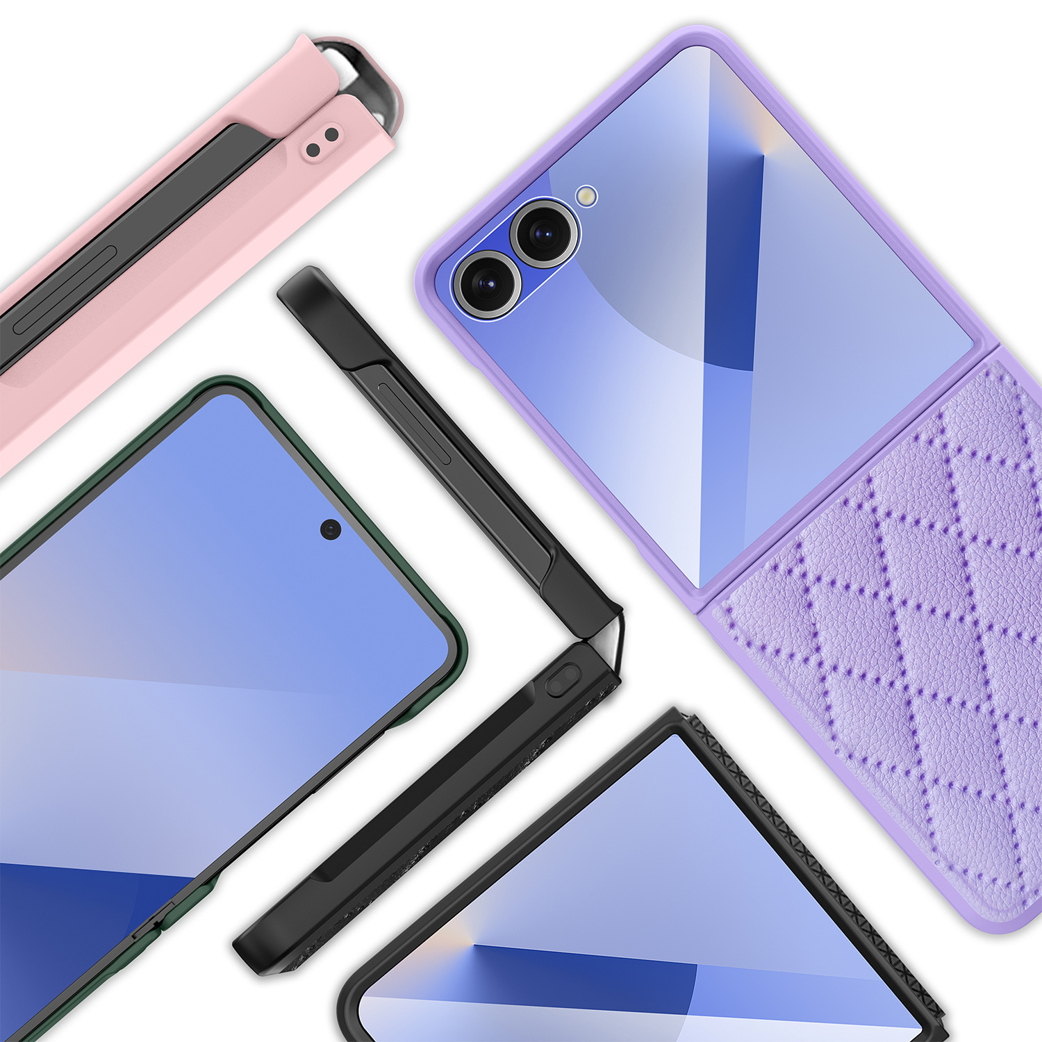 Compatible with Samsung Z Flip 7/6/5 phone case, 4/3 vegan leather, diamond pattern, Chanel-style hinge case, full-coverage protective case.