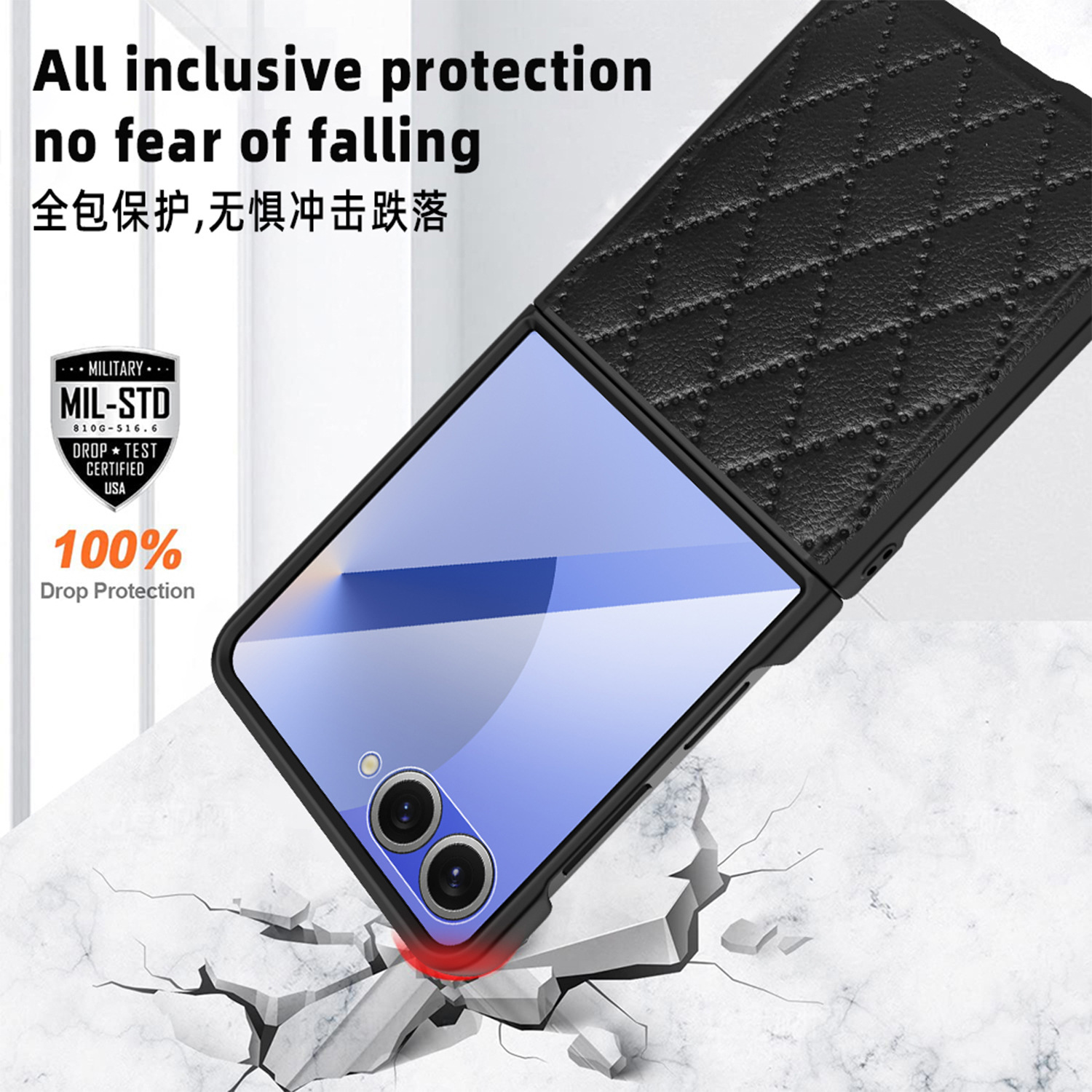 Compatible with Samsung Z Flip 7/6/5 phone case, 4/3 vegan leather, diamond pattern, Chanel-style hinge case, full-coverage protective case.