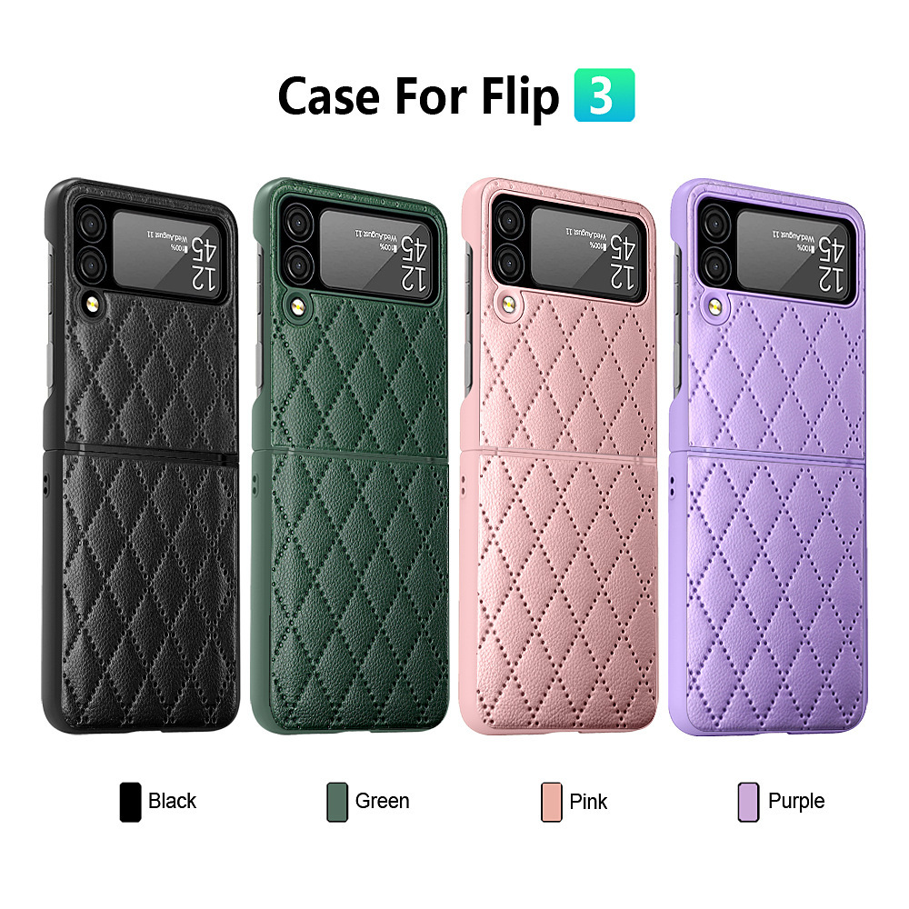 Compatible with Samsung Z Flip 7/6/5 phone case, 4/3 vegan leather, diamond pattern, Chanel-style hinge case, full-coverage protective case.