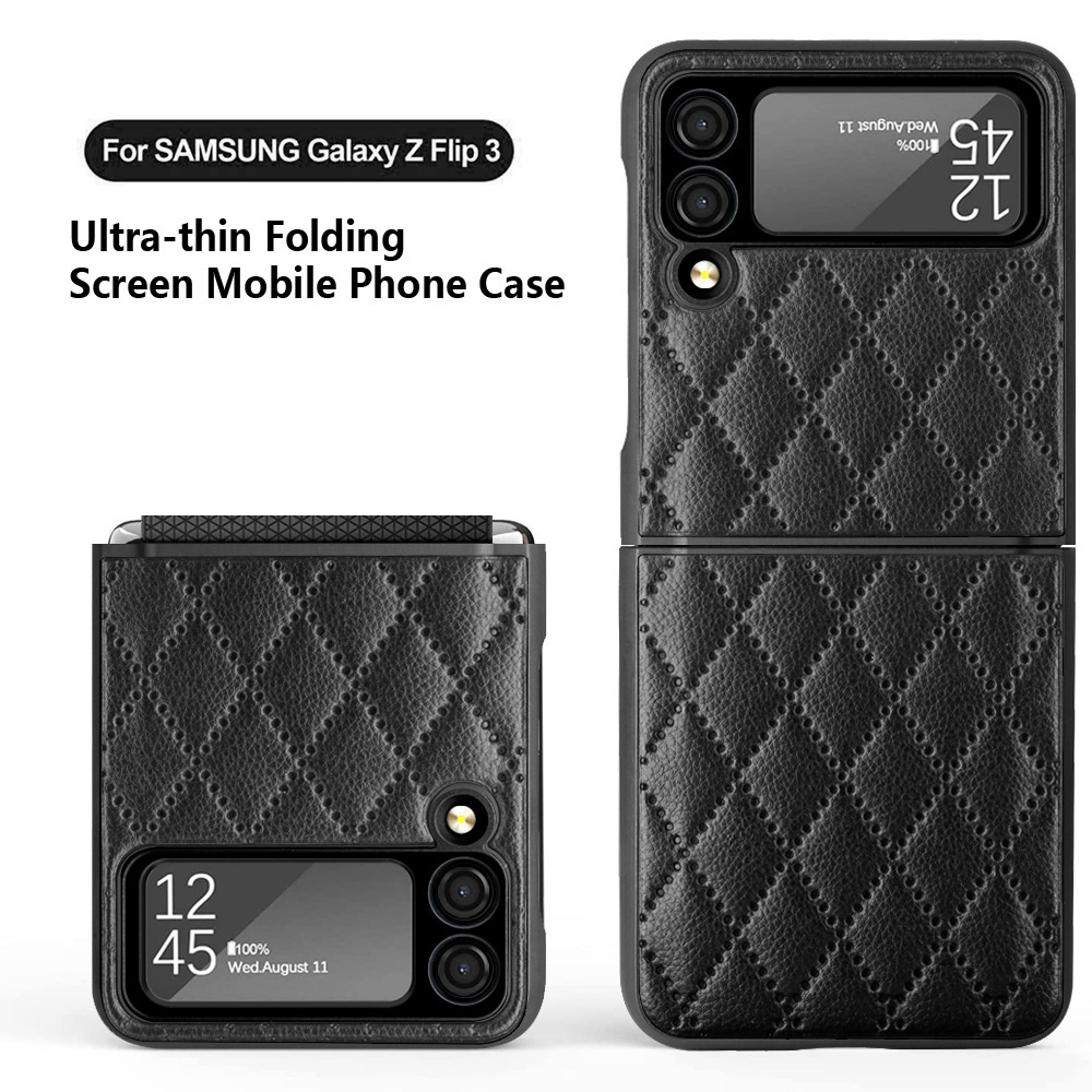Compatible with Samsung Z Flip 7/6/5 phone case, 4/3 vegan leather, diamond pattern, Chanel-style hinge case, full-coverage protective case.