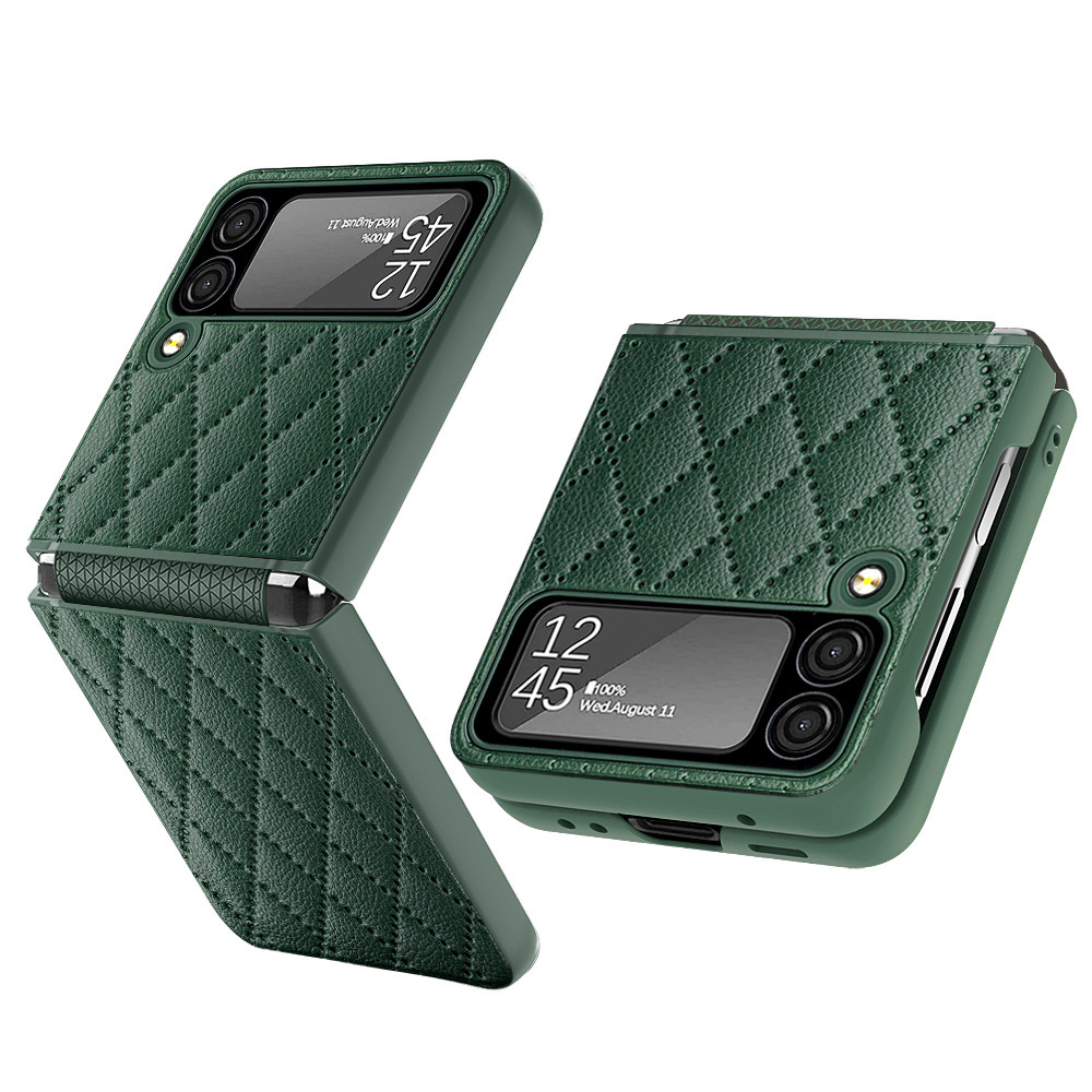 Compatible with Samsung Z Flip 7/6/5 phone case, 4/3 vegan leather, diamond pattern, Chanel-style hinge case, full-coverage protective case.