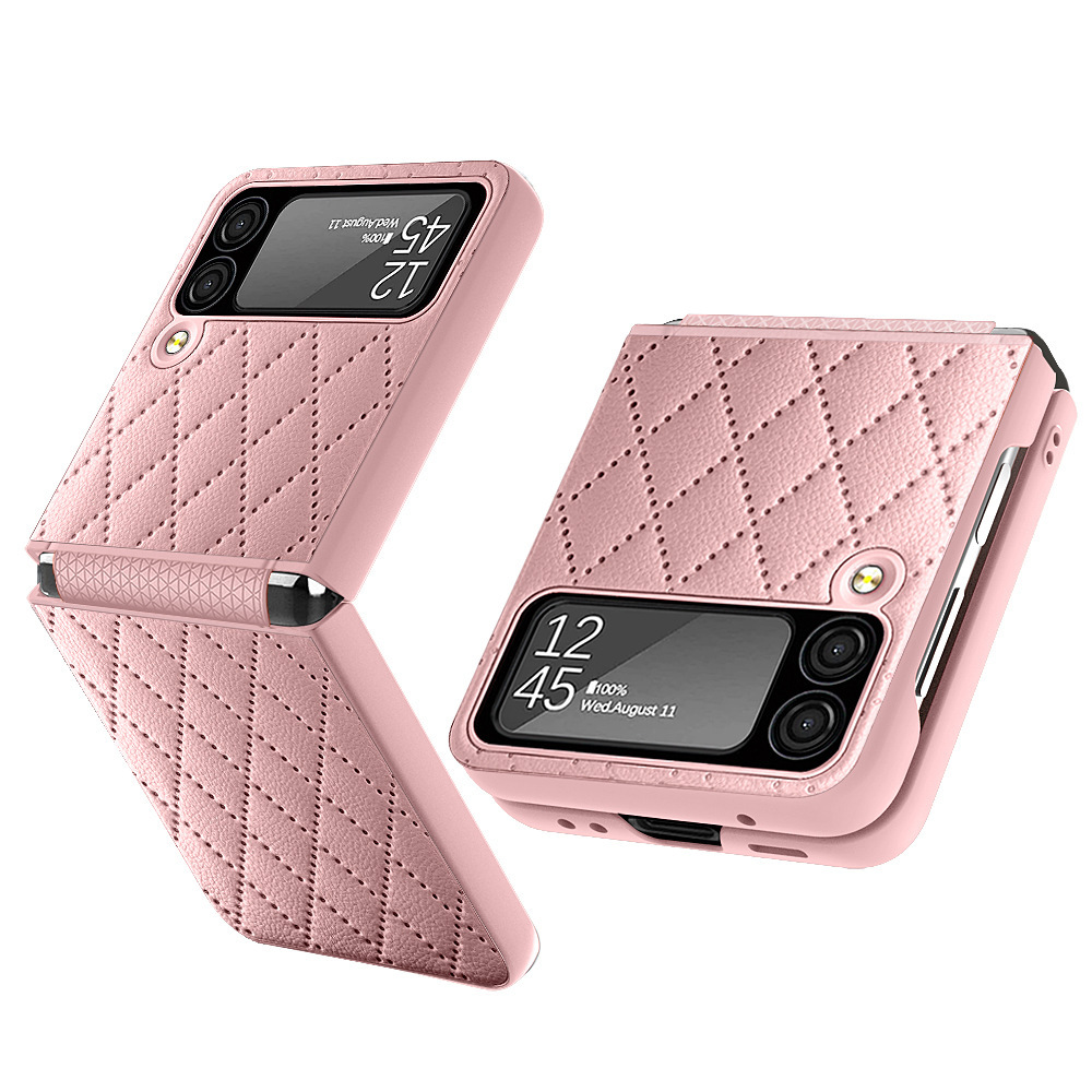Compatible with Samsung Z Flip 7/6/5 phone case, 4/3 vegan leather, diamond pattern, Chanel-style hinge case, full-coverage protective case.