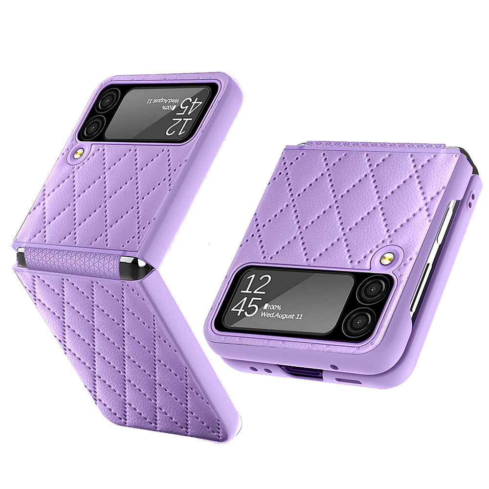 Compatible with Samsung Z Flip 7/6/5 phone case, 4/3 vegan leather, diamond pattern, Chanel-style hinge case, full-coverage protective case.