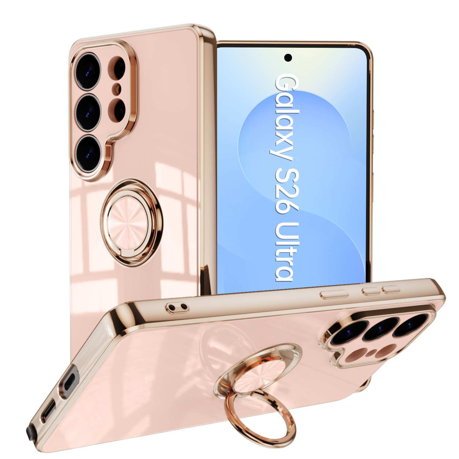 Compatible with Samsung S26/S25 Ultra phone case A16 electroplated ring buckle S24 Plus magnetic car protective case