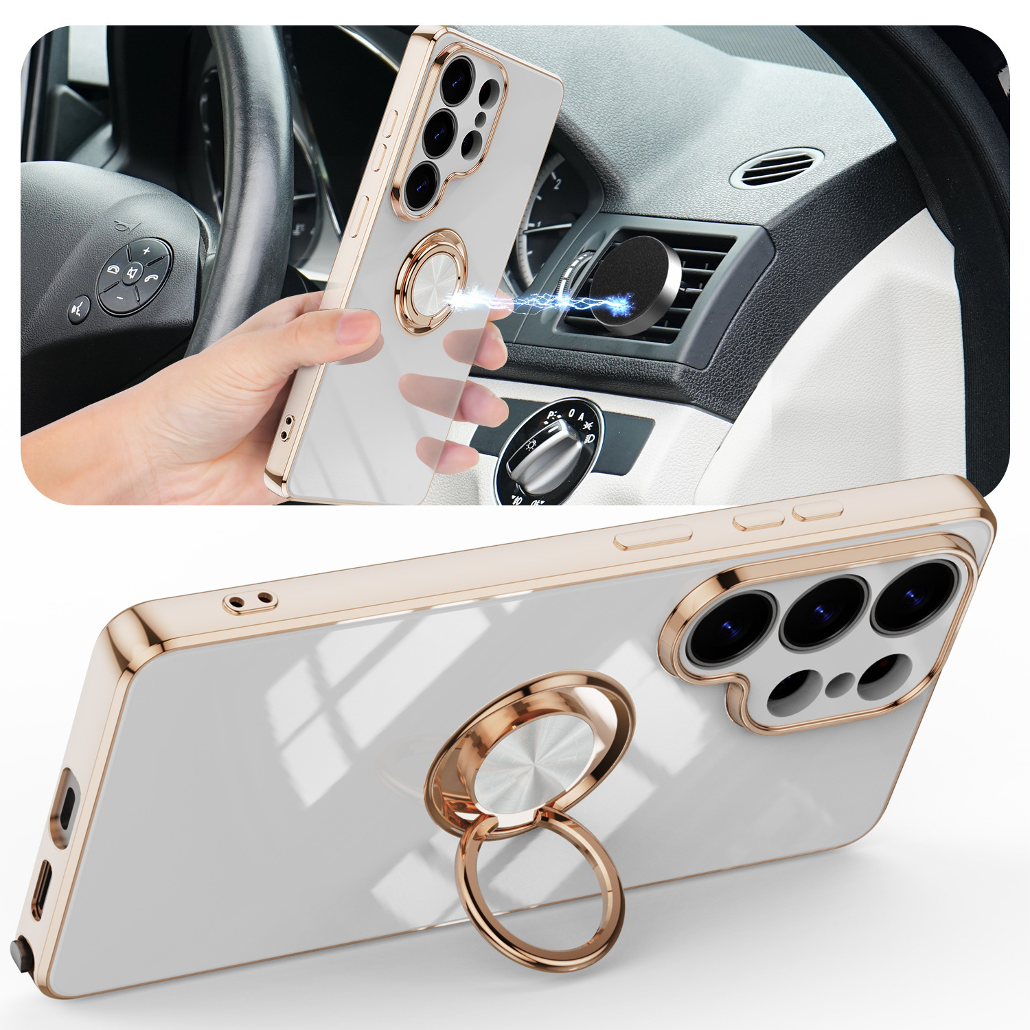 Compatible with Samsung S26/S25 Ultra phone case A16 electroplated ring buckle S24 Plus magnetic car protective case