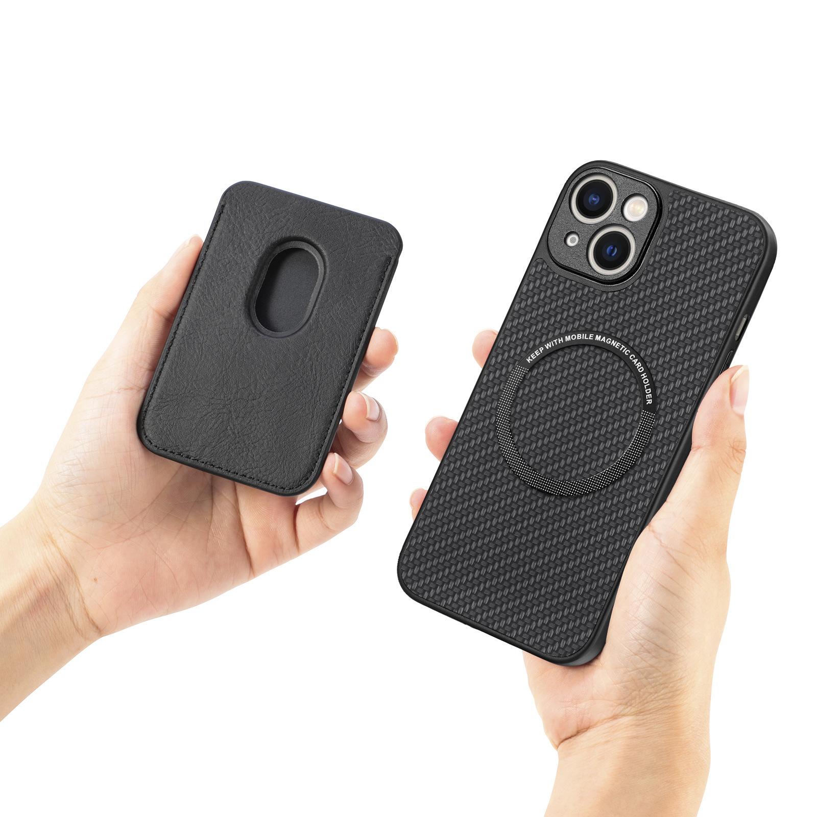 Compatible with Apple iPhone 16 Pro Max, 15/14 Plus magnetic card holder, 13 fiber texture XR shockproof protective case