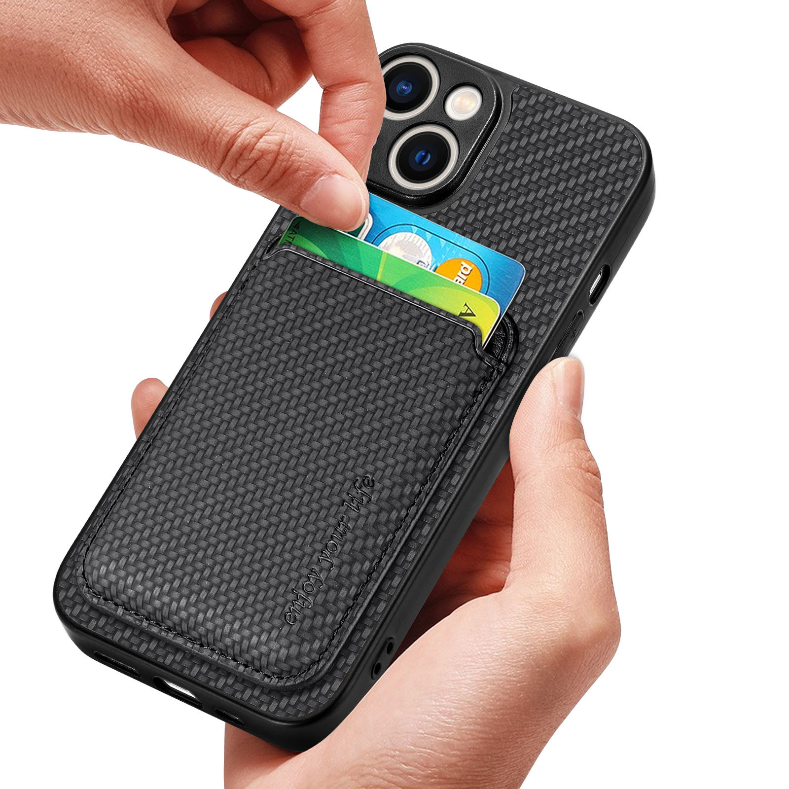 Compatible with Apple iPhone 16 Pro Max, 15/14 Plus magnetic card holder, 13 fiber texture XR shockproof protective case