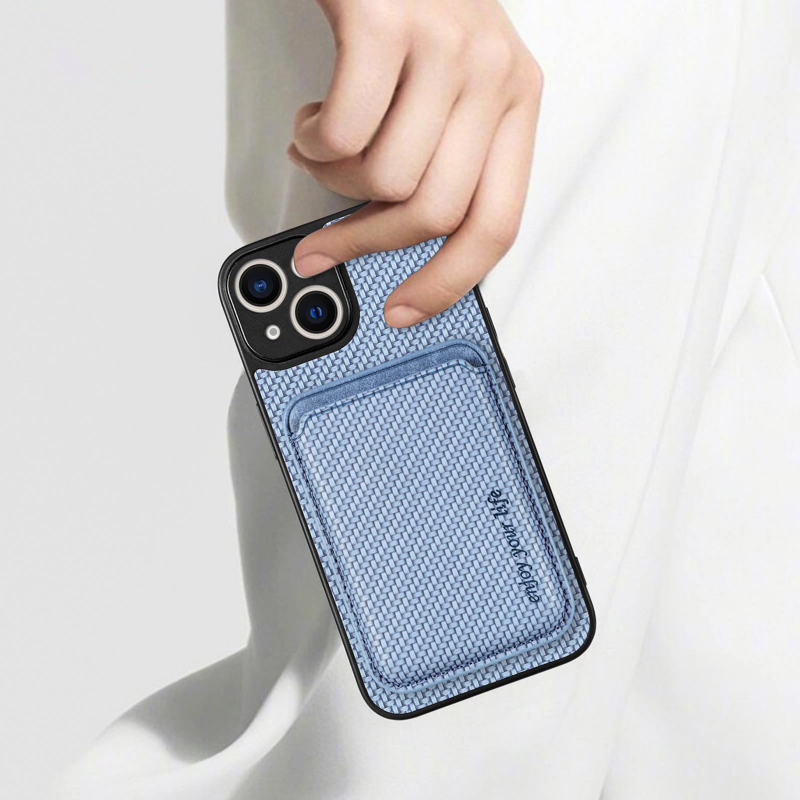 Compatible with Apple iPhone 16 Pro Max, 15/14 Plus magnetic card holder, 13 fiber texture XR shockproof protective case