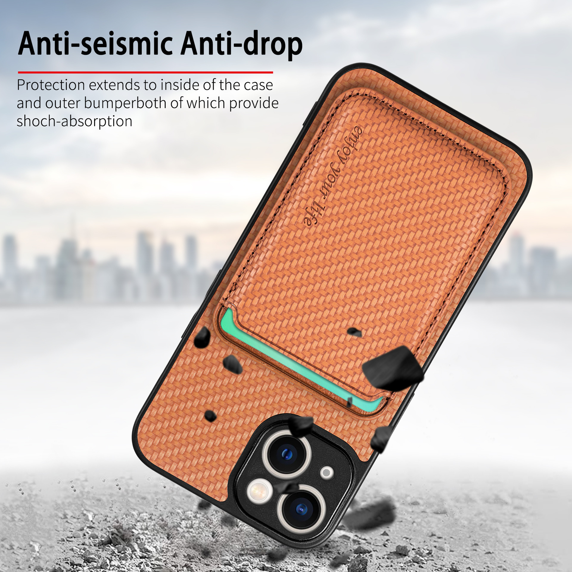 Compatible with Apple iPhone 16 Pro Max, 15/14 Plus magnetic card holder, 13 fiber texture XR shockproof protective case