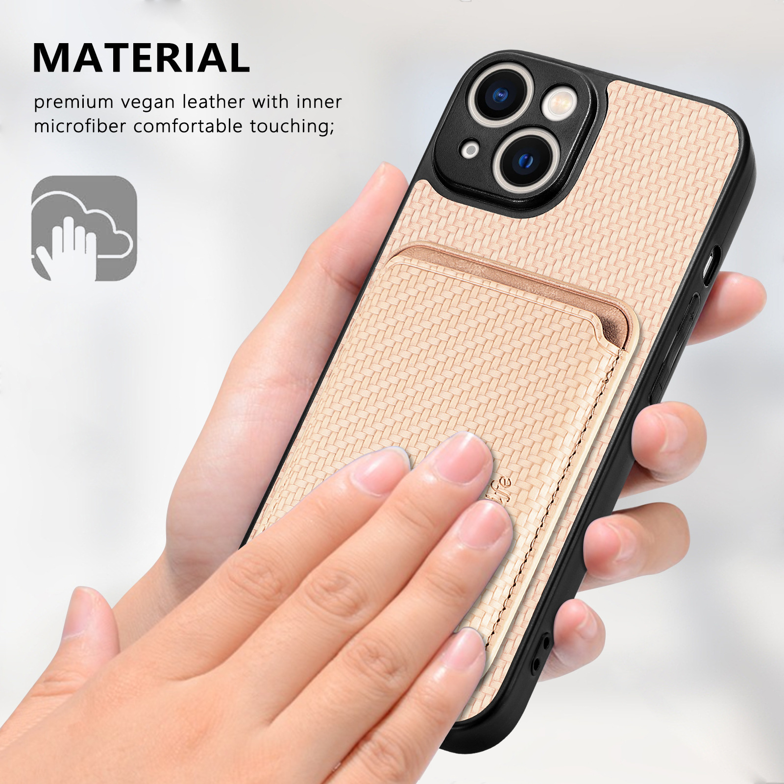 Compatible with Apple iPhone 16 Pro Max, 15/14 Plus magnetic card holder, 13 fiber texture XR shockproof protective case