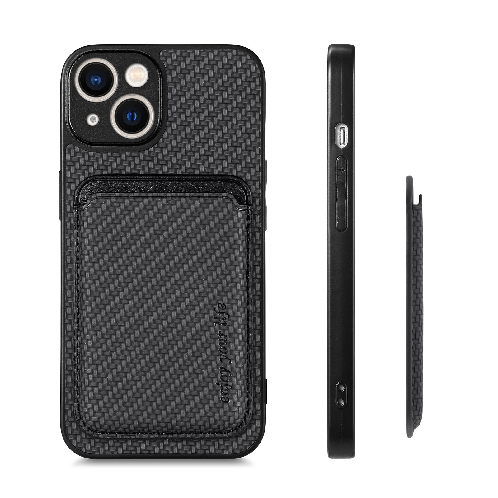 Compatible with Apple iPhone 16 Pro Max, 15/14 Plus magnetic card holder, 13 fiber texture XR shockproof protective case