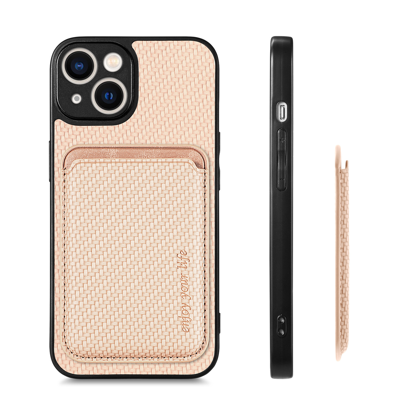 Compatible with Apple iPhone 16 Pro Max, 15/14 Plus magnetic card holder, 13 fiber texture XR shockproof protective case