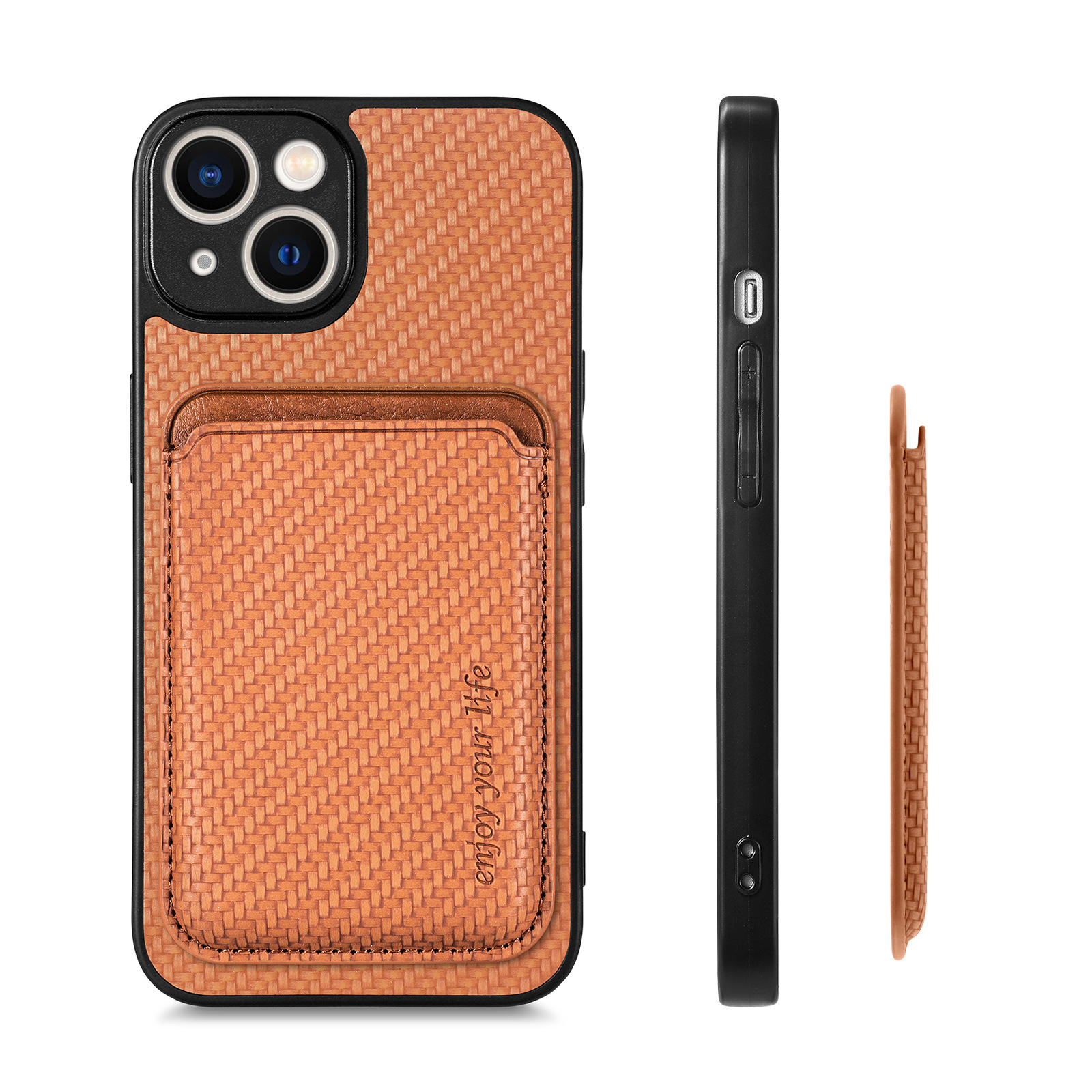 Compatible with Apple iPhone 16 Pro Max, 15/14 Plus magnetic card holder, 13 fiber texture XR shockproof protective case