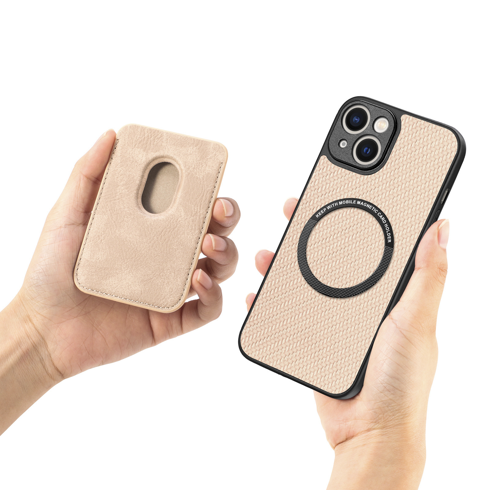 Compatible with Apple iPhone 16 Pro Max, 15/14 Plus magnetic card holder, 13 fiber texture XR shockproof protective case