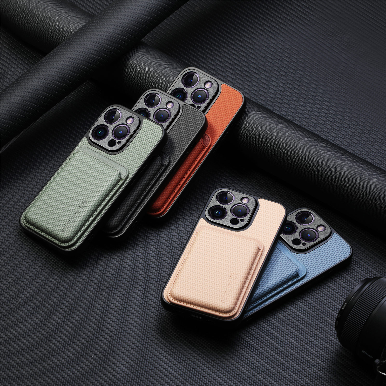 Compatible with Apple iPhone 16 Pro Max, 15/14 Plus magnetic card holder, 13 fiber texture XR shockproof protective case