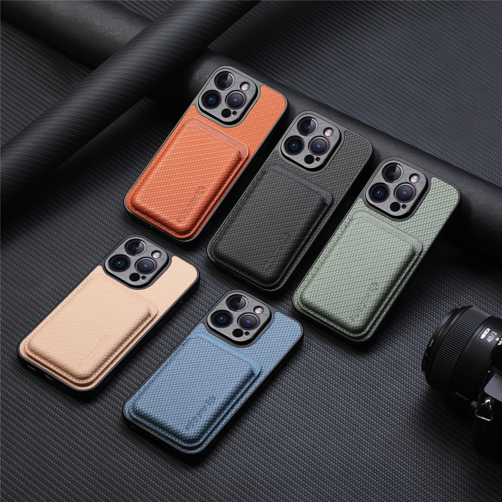 Compatible with Apple iPhone 16 Pro Max, 15/14 Plus magnetic card holder, 13 fiber texture XR shockproof protective case