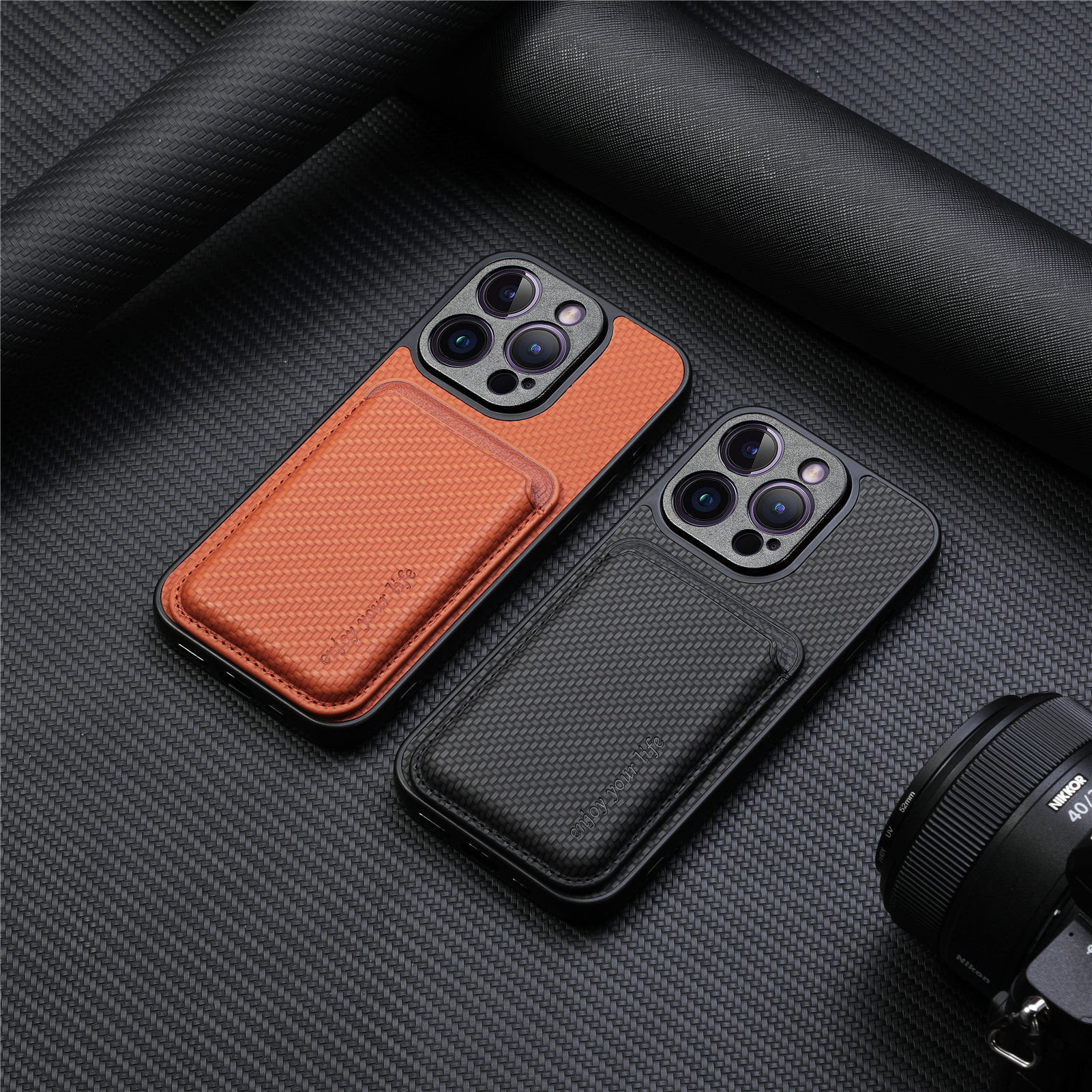 Compatible with Apple iPhone 16 Pro Max, 15/14 Plus magnetic card holder, 13 fiber texture XR shockproof protective case